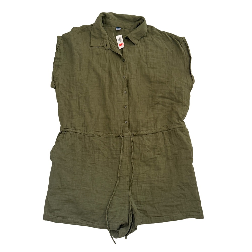 Old Navy Womens 2X  Green Cotton Gauze Drawstring Romper Coastal Lightweight - Picture 2 of 7